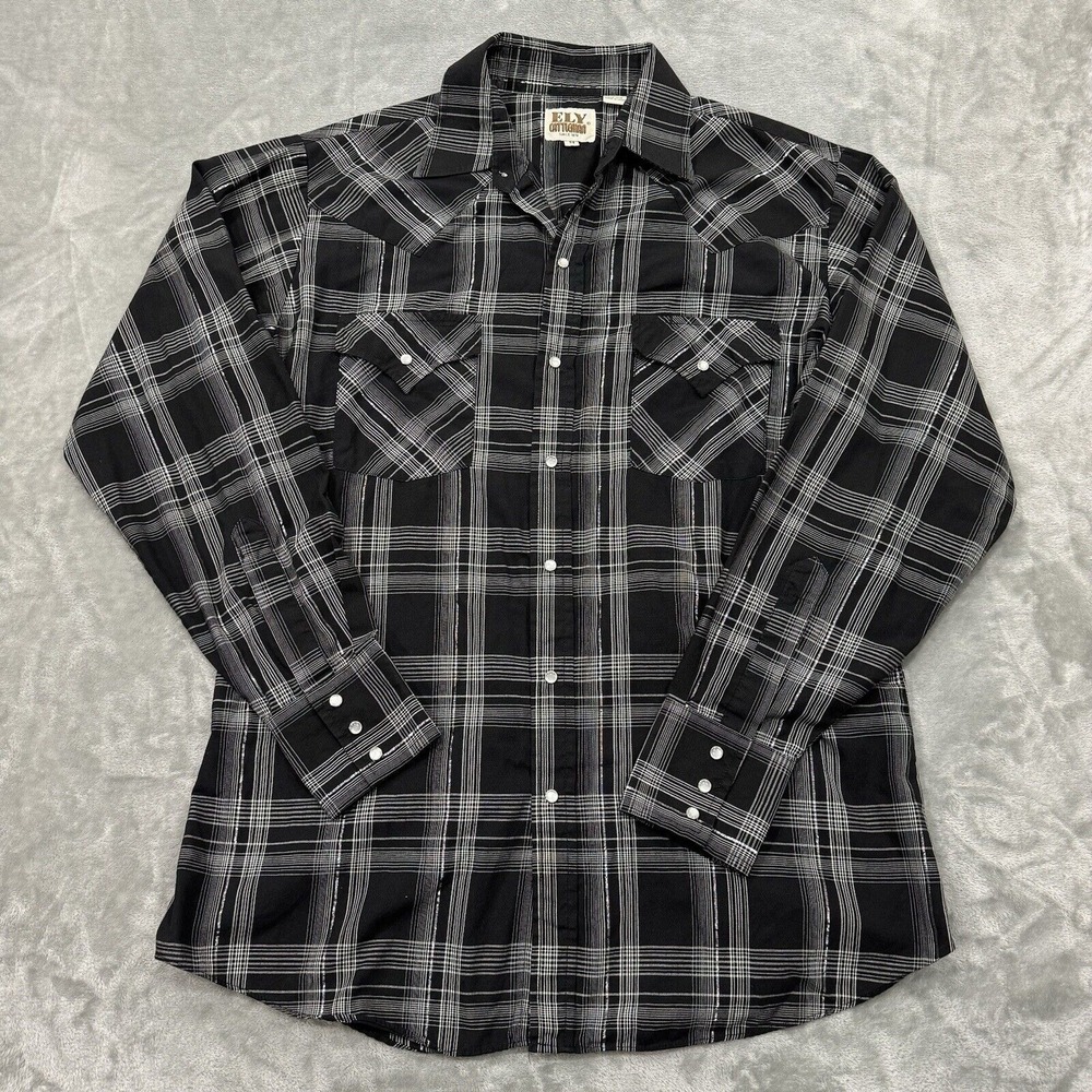 Ely Cattleman Black and White Plaid Western Button-Down Shirt